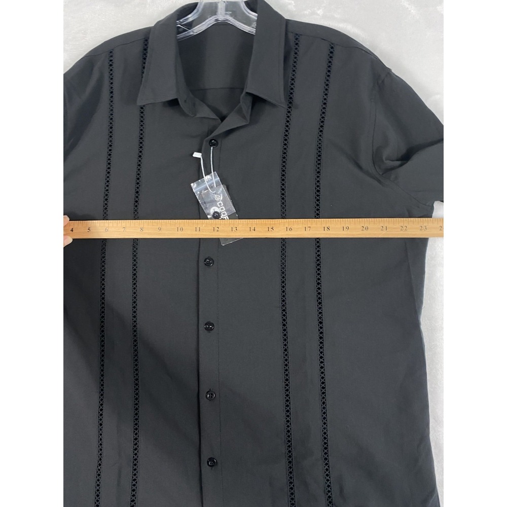 2/$30 NWT Coofandy Button Up Shirt Men Sz L Black Long Sleeve Cuban - Picture 6 of 14